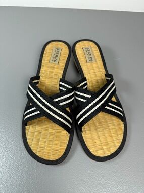 Sperry Criss Cross Low Wedge Sandal in Black White Size 8